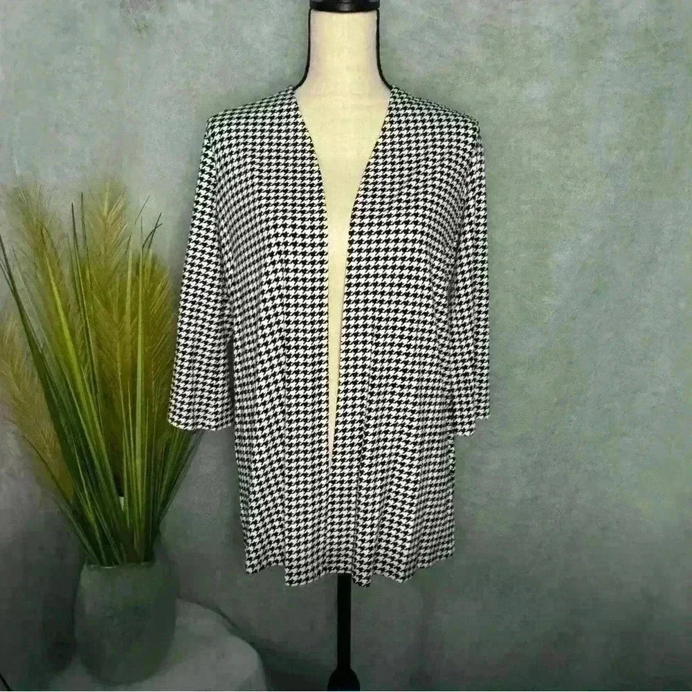 J. Jill Wherever Collection Black White Creamhound Houndstooth Open Cardigan - S
